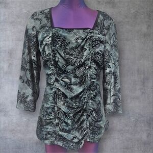 Sami & Jo Castelcore Ruched Dusty Blue Slinky Velvet Top Vampy Size Large F80